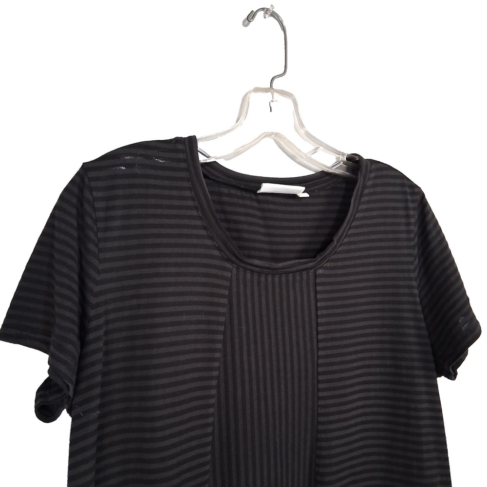 Lulu B Black Stripe Curved Hem Flare Bottom Short Sleeve Lightweight Large Shirt
